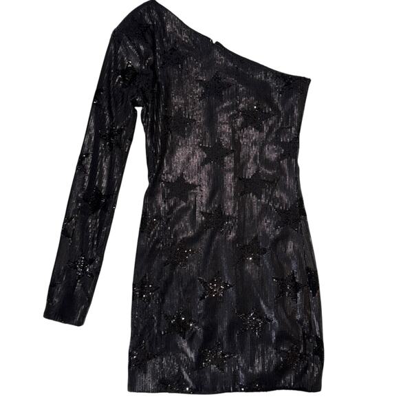 RtA Edie Black One Shoulder Sequin Mini Dress Size 4 Luxury Cocktail Party - Picture 2 of 16
